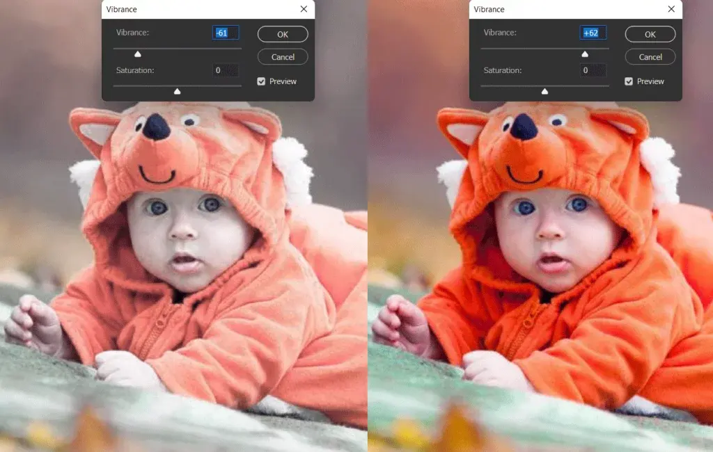 آموزش تنظیمات وایبرنس Vibrance  در فتوشاپ Photoshop