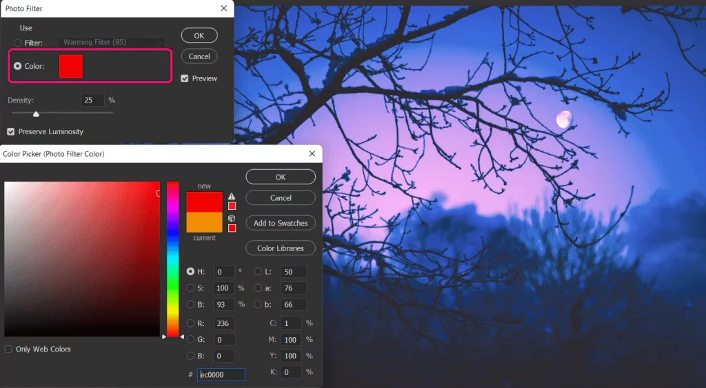 آموزش تنظیمات Photo Filter در فتوشاپ Photoshop