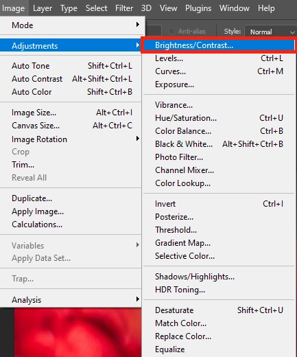 آموزش Brightness / Contrast در منو Adjustments در فتوشاپ