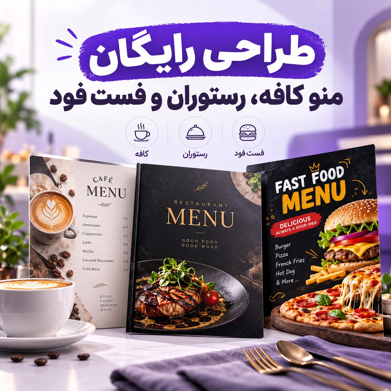 طراحی رایگان منوی آنلاین رستوران، کافه و فست‌فود